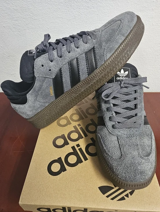 Adidas Samba XLG Gray Suede Sneakers with Black Stripes and Gum Sole - Picture 3 of 6